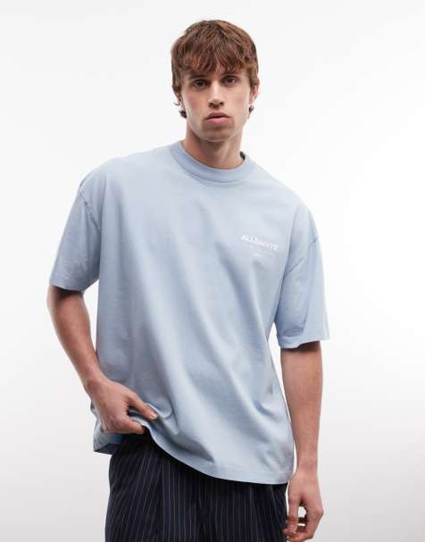 AllSaints - Underground - T-shirt met logo en print op de achterkant in lichtblauw - view 1