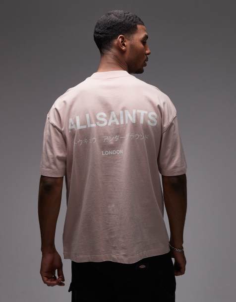 AllSaints - Underground - T-shirt met logo en print op de achterkant in roze met wassing - view 1