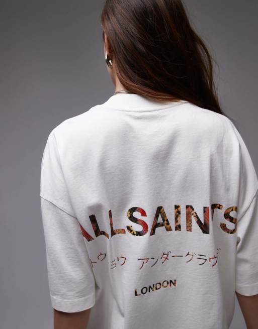 AllSaints - Underground - T-shirt oversize bianca con dettagli pitonati