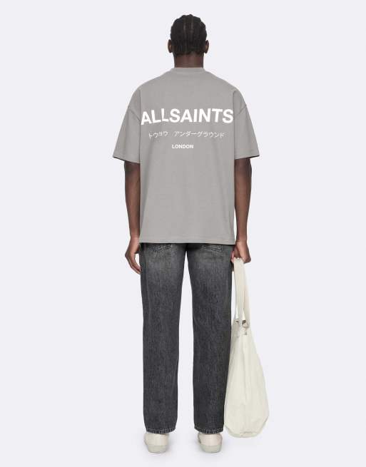 AllSaints Underground t-shirt ras de cou à manches courtes en gris galet, 4 de 7