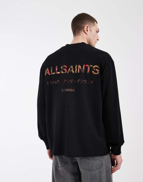 AllSaints – Underground – T-shirt z długimi rękawami we wzór skóry węża - view 1