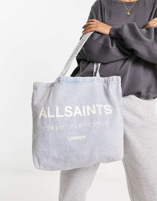 AllSaints - Underground - Tote met folie in ijsblauw