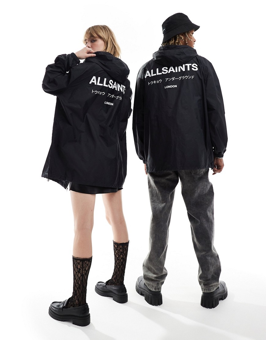 AllSaints Underground unisex lightweight jacket with water resistant finish in black