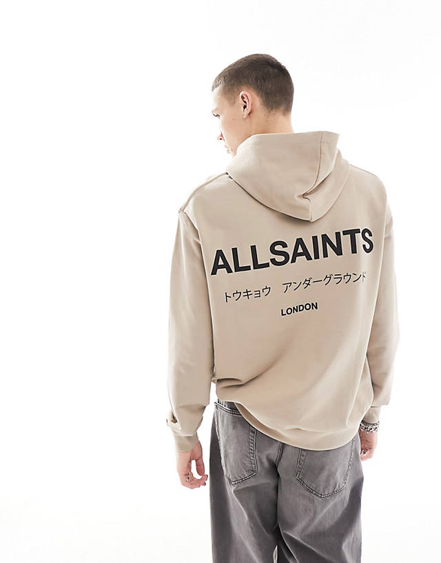 AllSaints - underground unisex oth hoodie in toffee taupe
