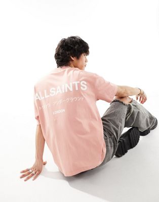 AllSaints Underground unisex oversized t-shirt in peach - ASOS Price Checker