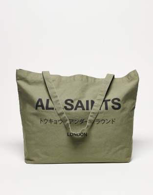 AllSaints Underground unisex shopper tote bag in nori green - view 1