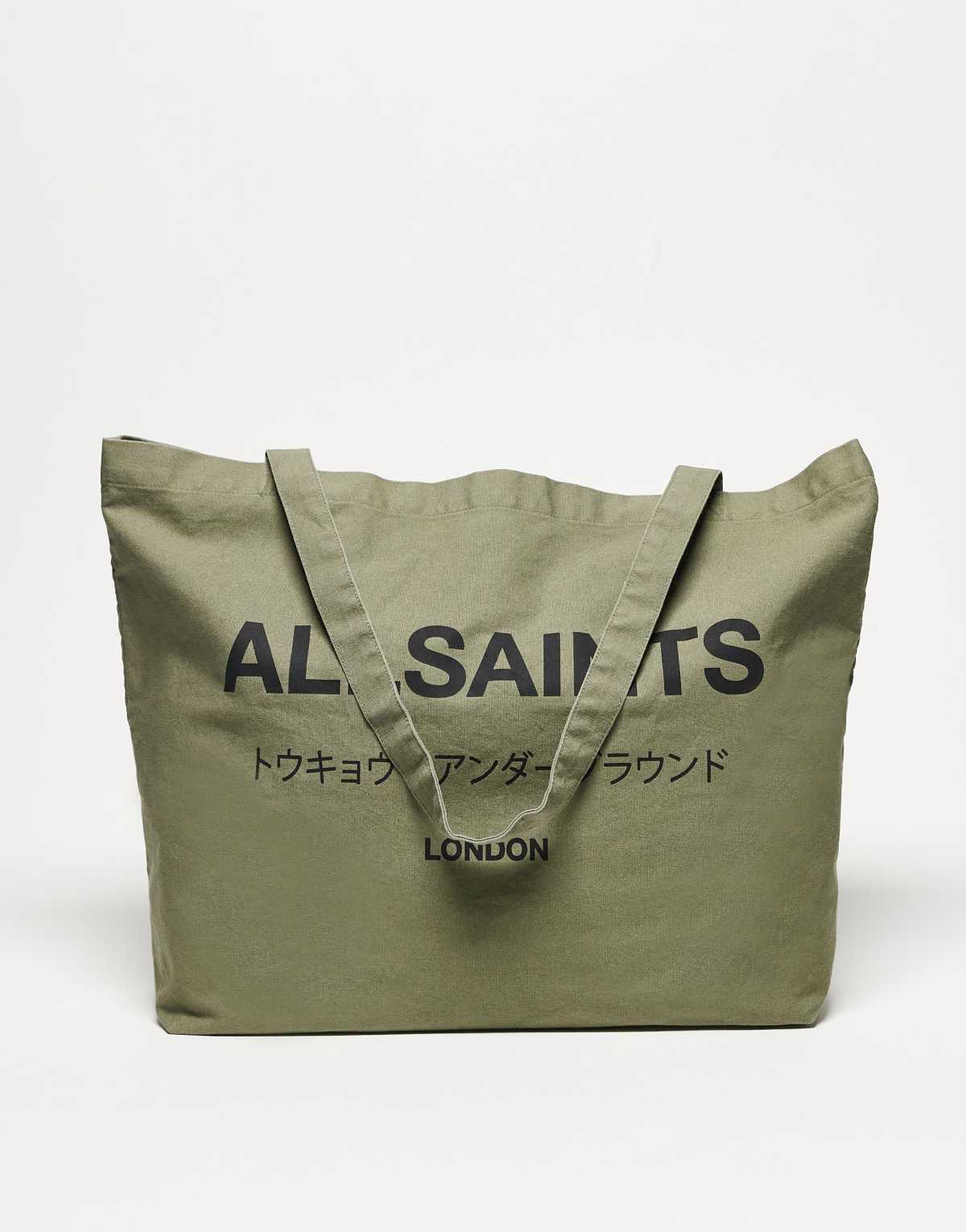 AllSaints Underground unisex shopper tote bag in nori green