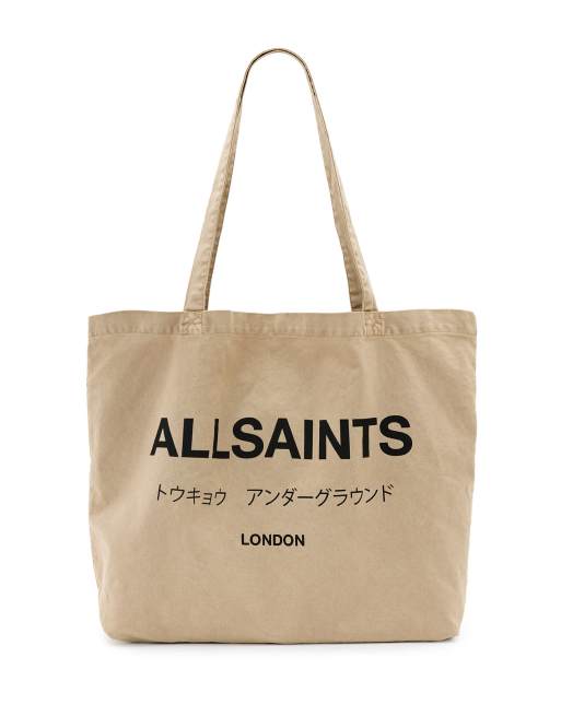 AllSaints Underground unisex shopper tote bag in toffee brown