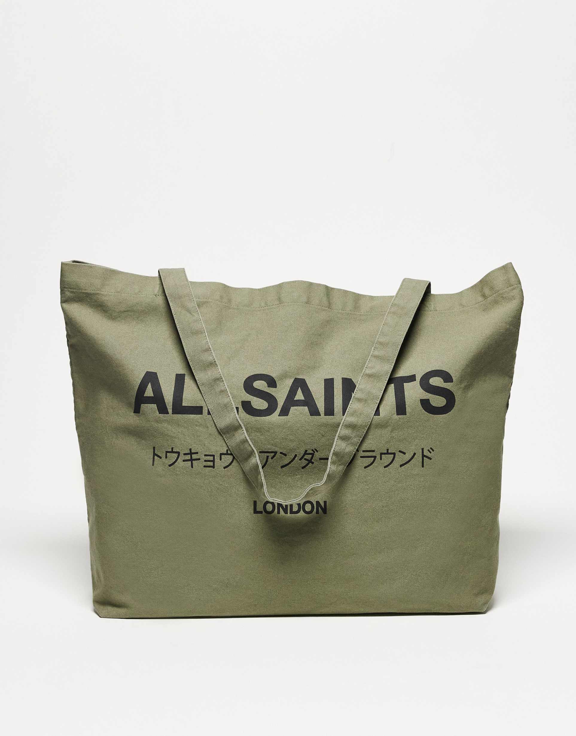 allsaints underground unisex tote bag in nori green