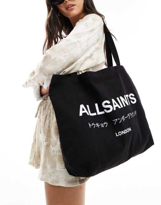 AllSaints – Undrground – Svart, stentvättad toteväska i unisex-modell