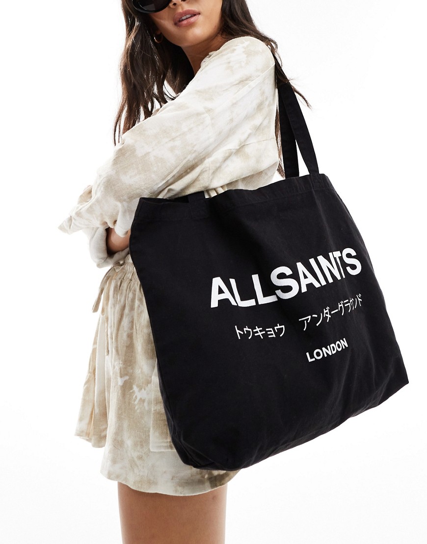 AllSaints Undrground unisex acid tote bag in black