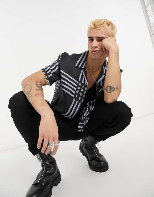 AllSaints union stars and stripes shirt in black