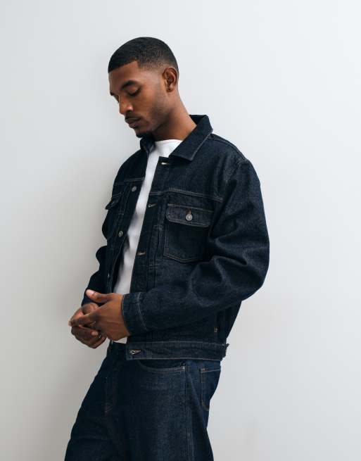 AllSaints Union Tigers denim jacket with back embroidery in dark wash blue, 2 of 5