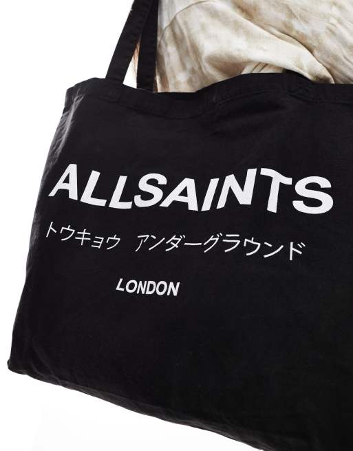 AllSaints Unisex – Underground – Czarna torba typu tote z efektem sprania, 4 z 4