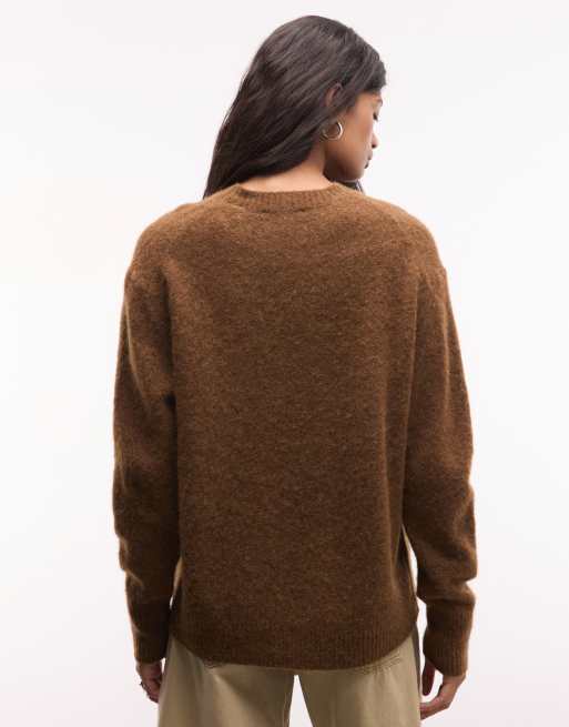 AllSaints Unwind broderad stickad tröja i brun, 3 av 4