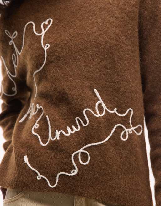 AllSaints Unwind embroidered knit jumper in brown, 4 of 4