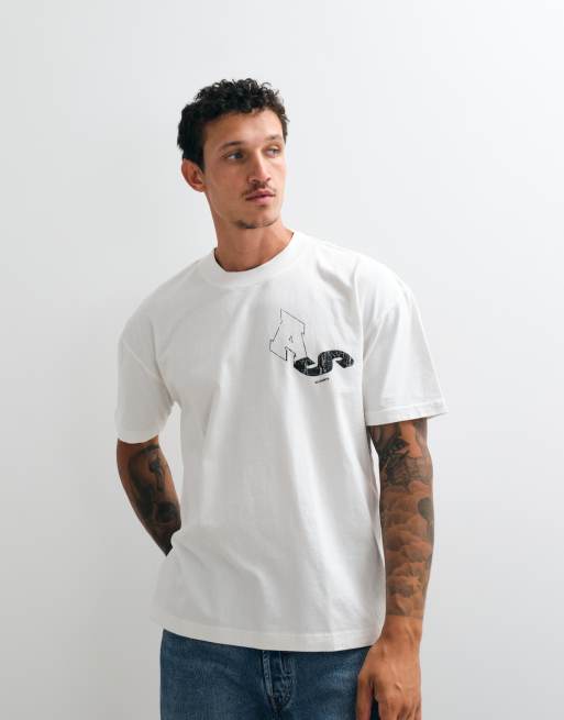 AllSaints Upstaged short sleeve graphic logo t-shirt in white, 2 of 5