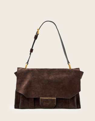 AllSaints Allsaints Ursa suede satchel bag in brown