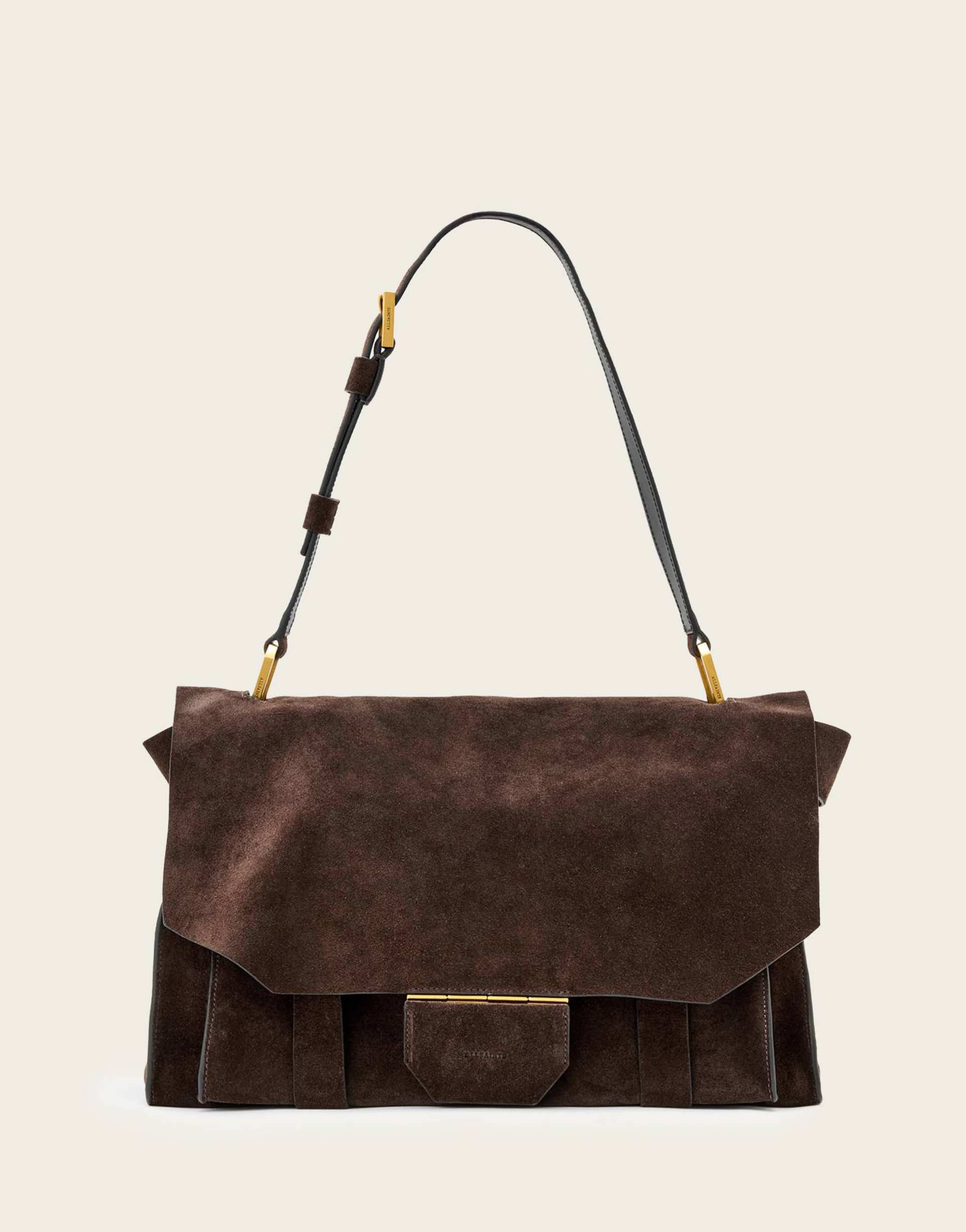 allsaints ursa suede satchel bag in brown