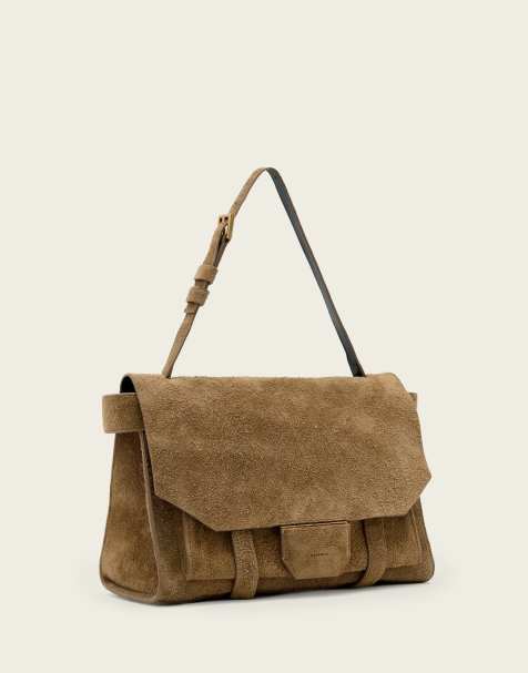 AllSaints Ursa suede satchel in biscuit brown - view 1