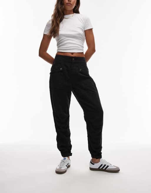 Allsaints Val cuffed cargo trouser in dark blue - MBLUE