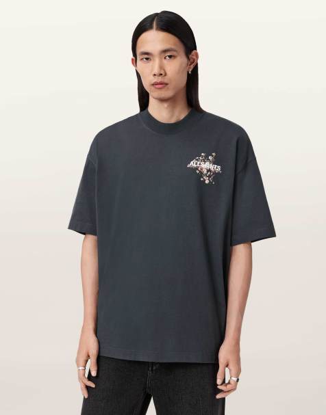 AllSaints – Valen – T-Shirt in verwaschenem Schwarz mit Rundhalsausschnitt - view 1