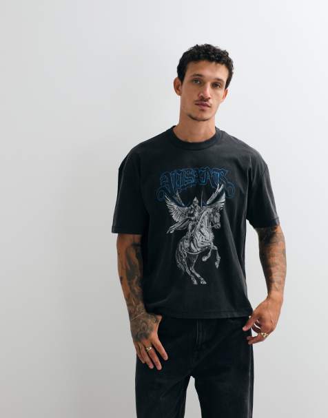 AllSaints Vanguard t-shirt med korta ärmar och grafisk logga i tvättad svart - view 1