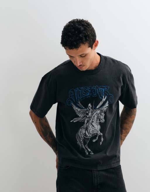 AllSaints Vanguard T-shirt med korte ærmer og grafisk logo i vasket sort, 3 af 5