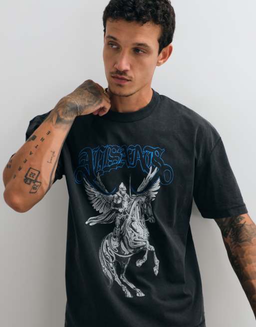 AllSaints Vanguard T-shirt med korte ærmer og grafisk logo i vasket sort, 5 af 5