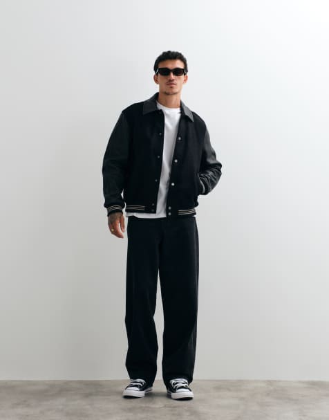 AllSaints Vanson wool leather varsity bomber jacket in black - view 1