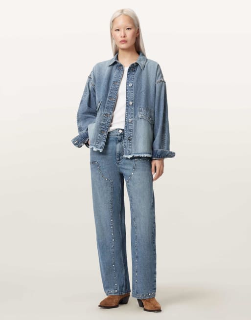 AllSaints - vaquero Sadie con tachuelas en índigo claro, 2 de 7
