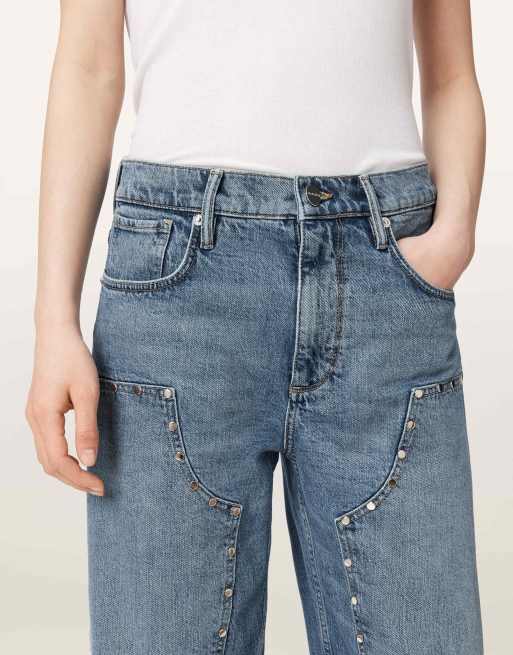 AllSaints - vaquero Sadie con tachuelas en índigo claro, 6 de 7