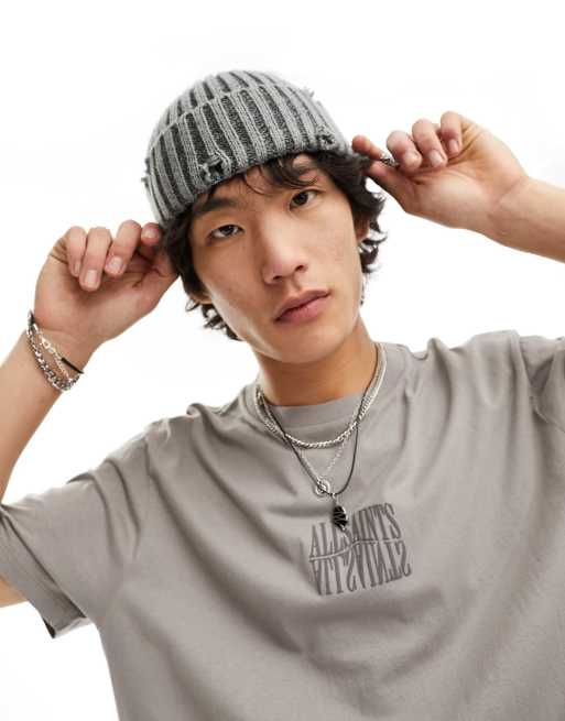 AllSaints - Varden - T-shirt met logo in het midden in taupe