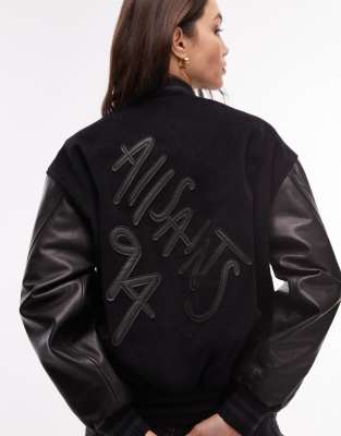 Allsaints Varsity Bomber Jacket In Black