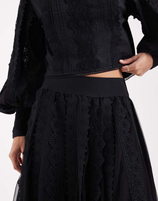 AllSaints - Vashtie - Gonna midi asimmetrica in tulle nera con volant, 3 di 5