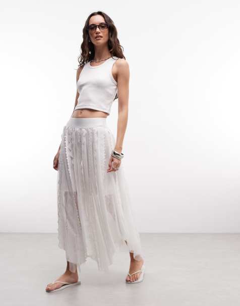 AllSaints - Vashtie - Midi rok met ruches in wit - view 1