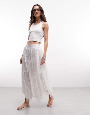 Allsaints Vashtie Ruffle Midi Skirt In White