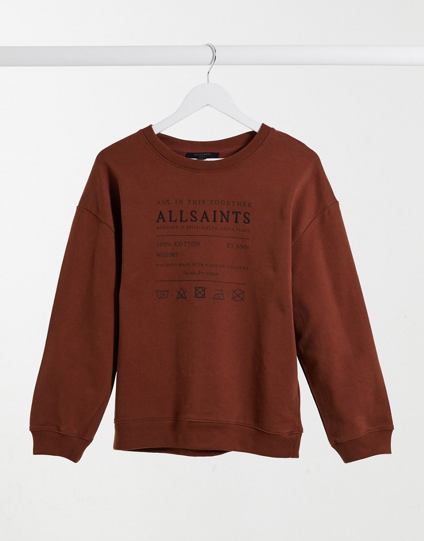 AllSaints Veda relaxed sweatshirt with logo in brown