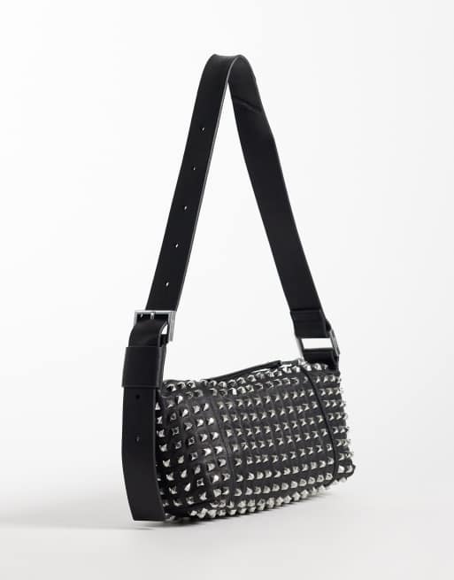 AllSaints Vega mini embellished shoulder bag in black/silver, 3 of 4