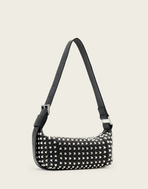 AllSaints Vega mini leather studded shoulder bag in black/silver - view 1