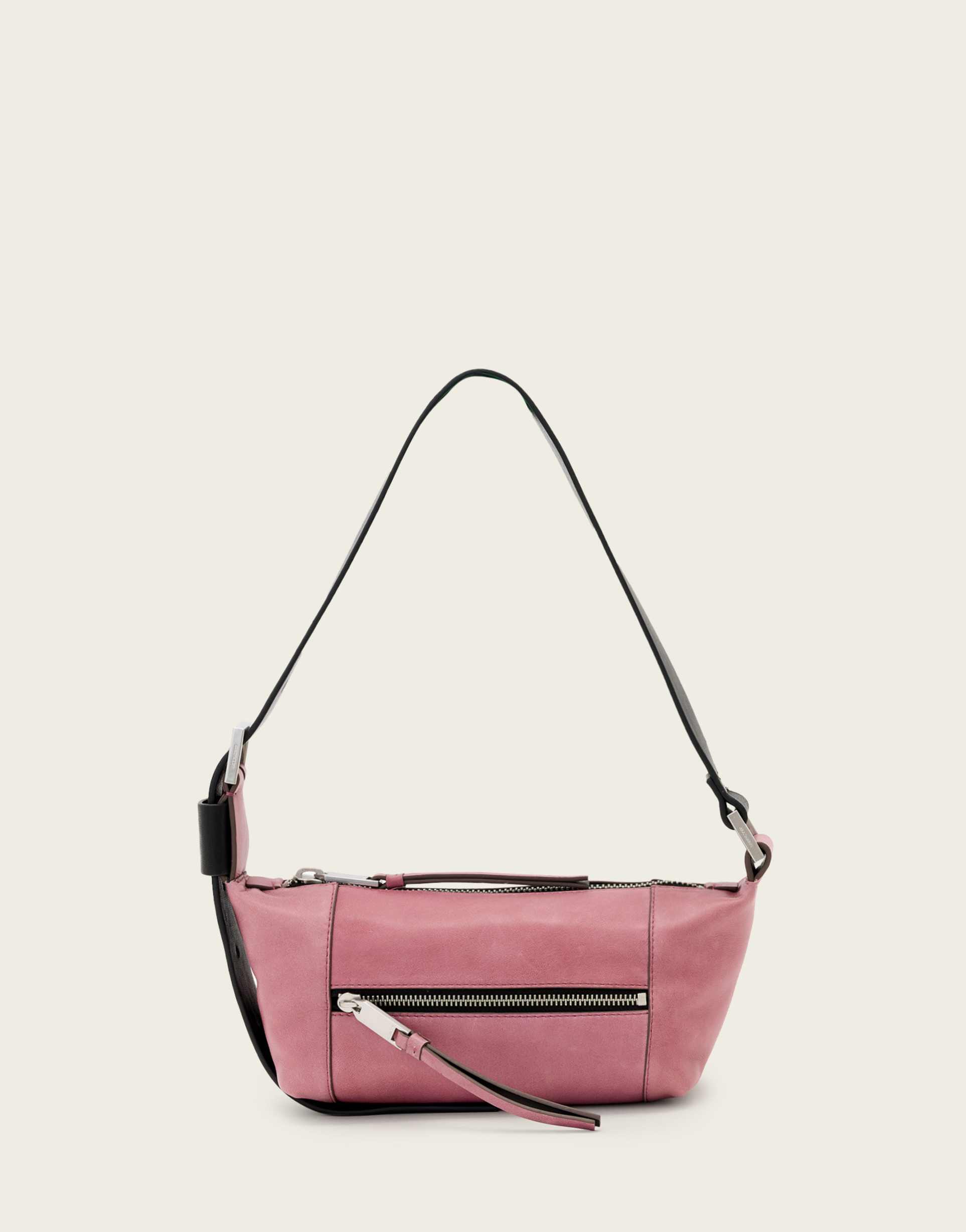 allsaints vega mini shoulder bag in raspberry pink