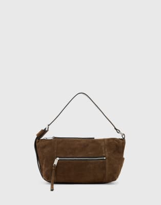 AllSaints - Vega - Schultertasche aus Leder in Braun-Brown