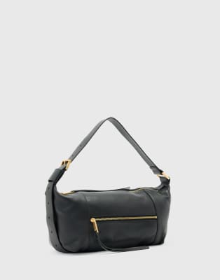 AllSaints - Vega - Schultertasche aus Leder in Schwarz