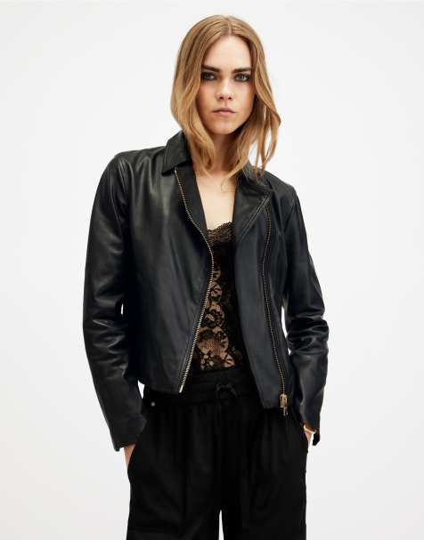 AllSaints – Vela – Bikerjacke in Schwarz/Gold - view 1