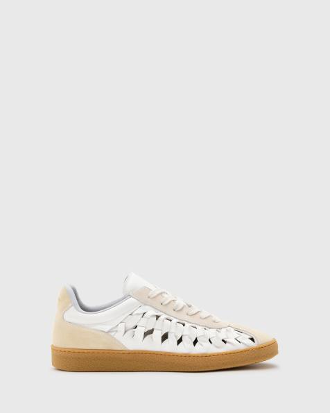 AllSaints Velma leather woven sneakers in chalk white - view 1