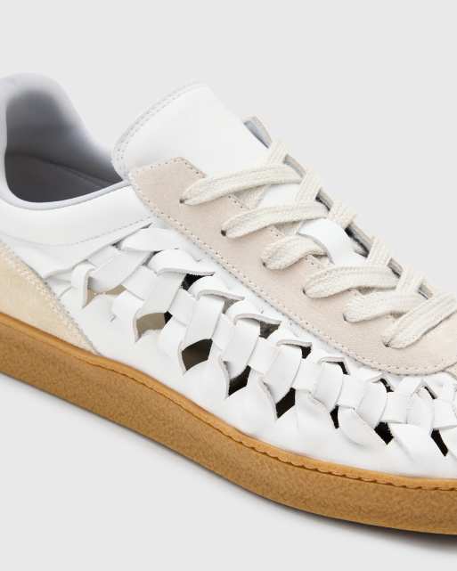 AllSaints Velma leather woven sneakers in chalk white | ASOS
