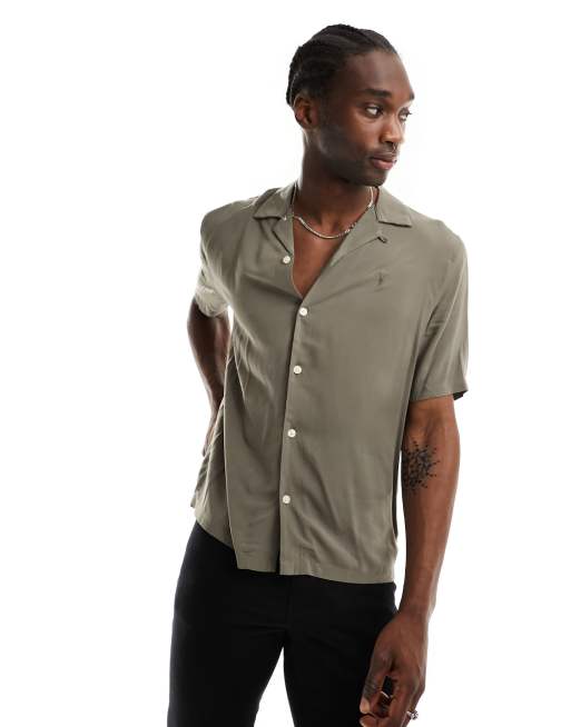 AllSaints Venice short sleeve shirt in brown | ASOS