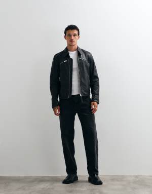 AllSaints Verdi zip through lambs leather jacket in black
