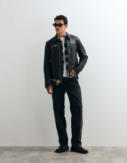 AllSaints Verdi zip through lambs leather jacket in black, 4 of 5