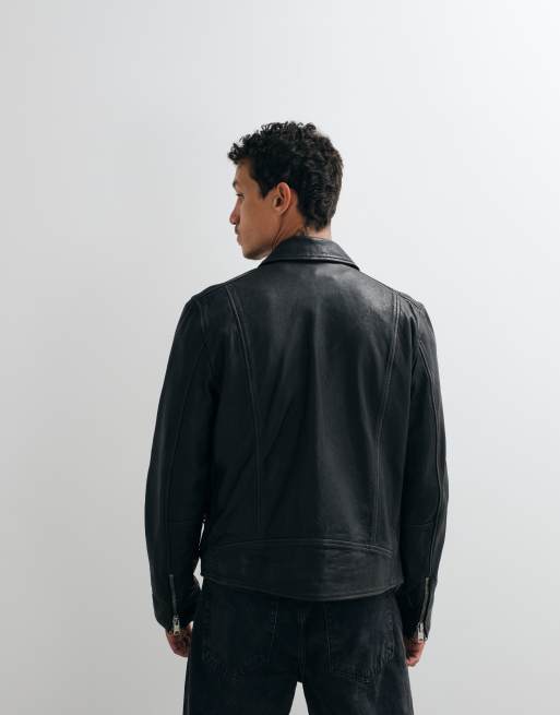 AllSaints Verdi zip through lambs leather jacket in black, 5 of 5